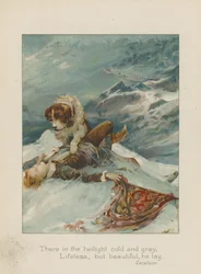 Der i skumringen kald og grå, livløs, men vakker, lå han (chromolitho)